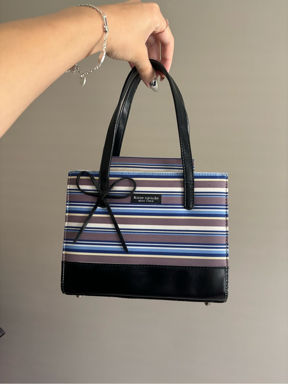 kate spade vintage purple blue white stripe hand bag